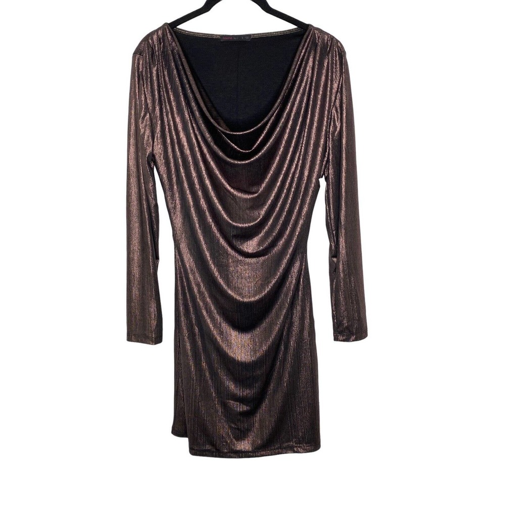 NWT fraiche by J Womens Meralic Cowl Neck Dress‎ Size Small Long Sleeve Mini